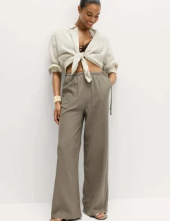 Linen Rich Tie Side Wide Leg Trousers