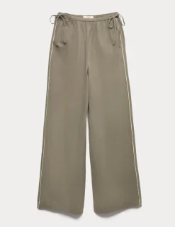 Linen Rich Tie Side Wide Leg Trousers