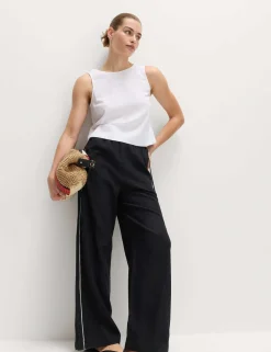 Linen Rich Tie Side Wide Leg Trousers