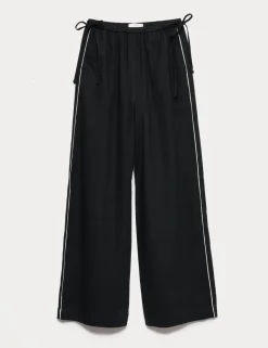 Linen Rich Tie Side Wide Leg Trousers