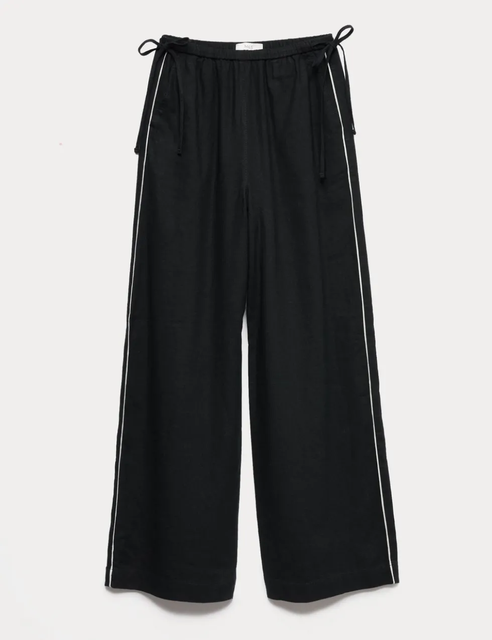 Linen Rich Tie Side Wide Leg Trousers