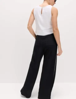 Linen Rich Tie Side Wide Leg Trousers