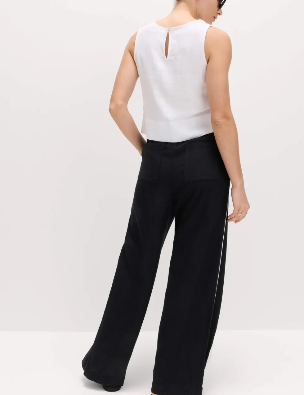 Linen Rich Tie Side Wide Leg Trousers