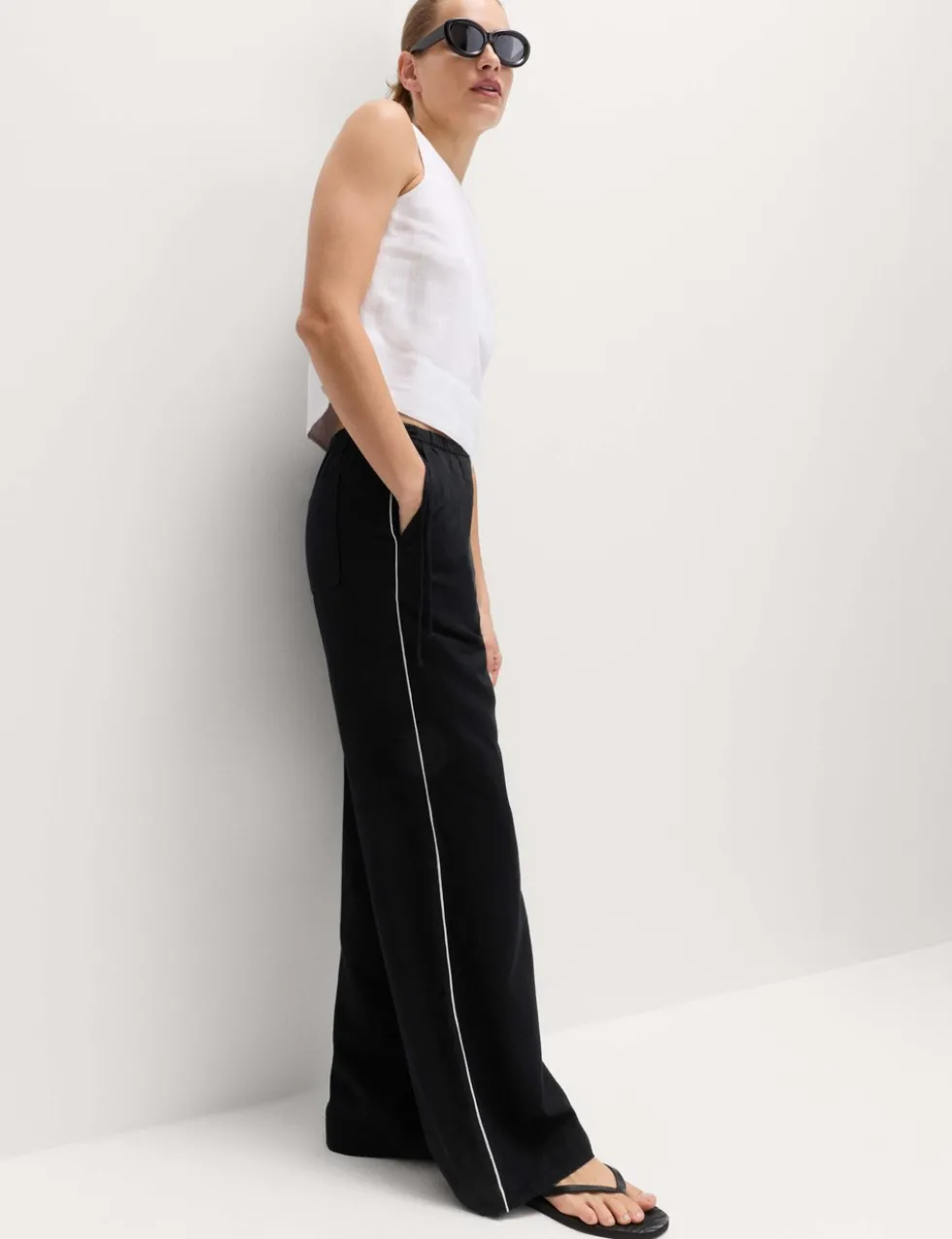 Linen Rich Tie Side Wide Leg Trousers