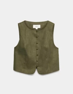 Linen Rich Twill Button Through Waistcoat