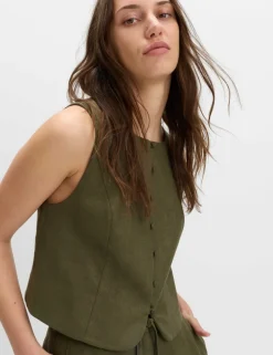 Linen Rich Twill Button Through Waistcoat