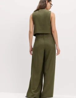 Linen Rich Twill Drawstring Wide Leg Trousers