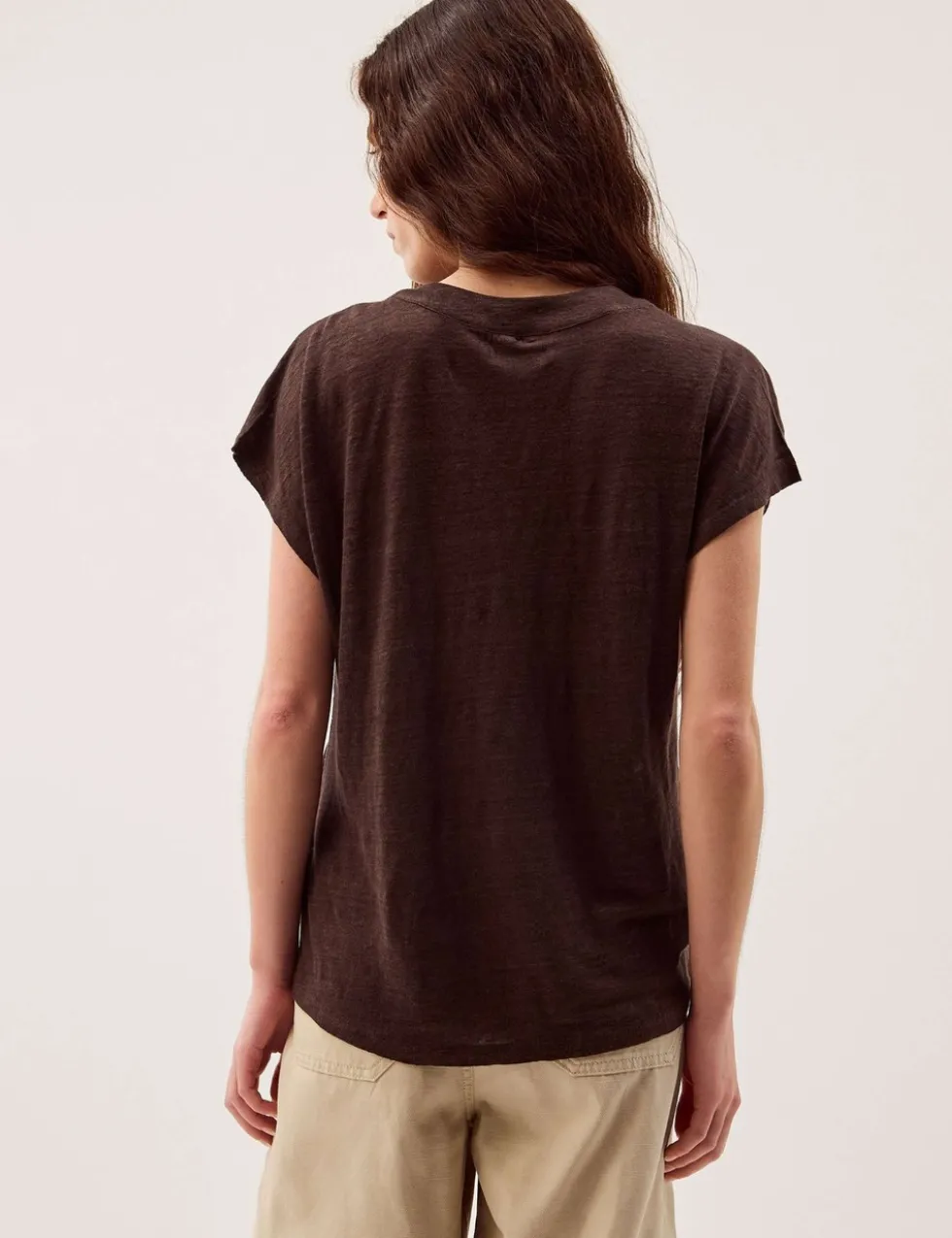 Linen Rich V-Neck Button Detail T-Shirt