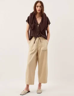 Linen Rich V-Neck Button Detail T-Shirt