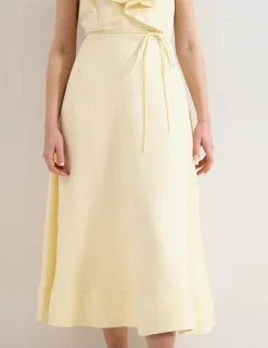Linen Rich V-Neck Midi Waisted Dress