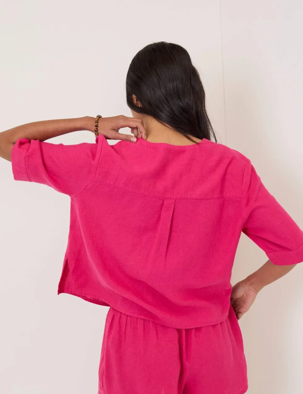 Linen Rich V-Neck Relaxed Shirt