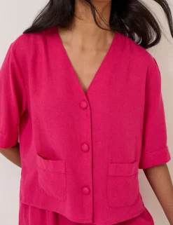 Linen Rich V-Neck Relaxed Shirt