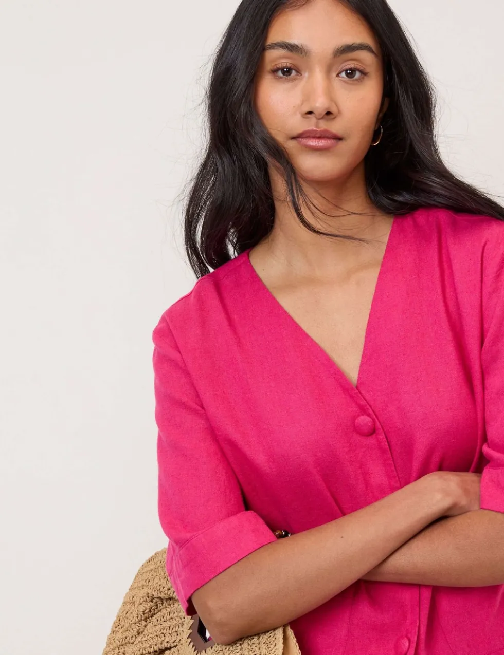 Linen Rich V-Neck Relaxed Shirt