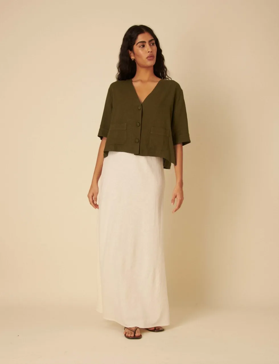 Linen Rich V-Neck Relaxed Shirt