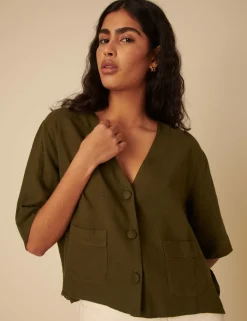 Linen Rich V-Neck Relaxed Shirt