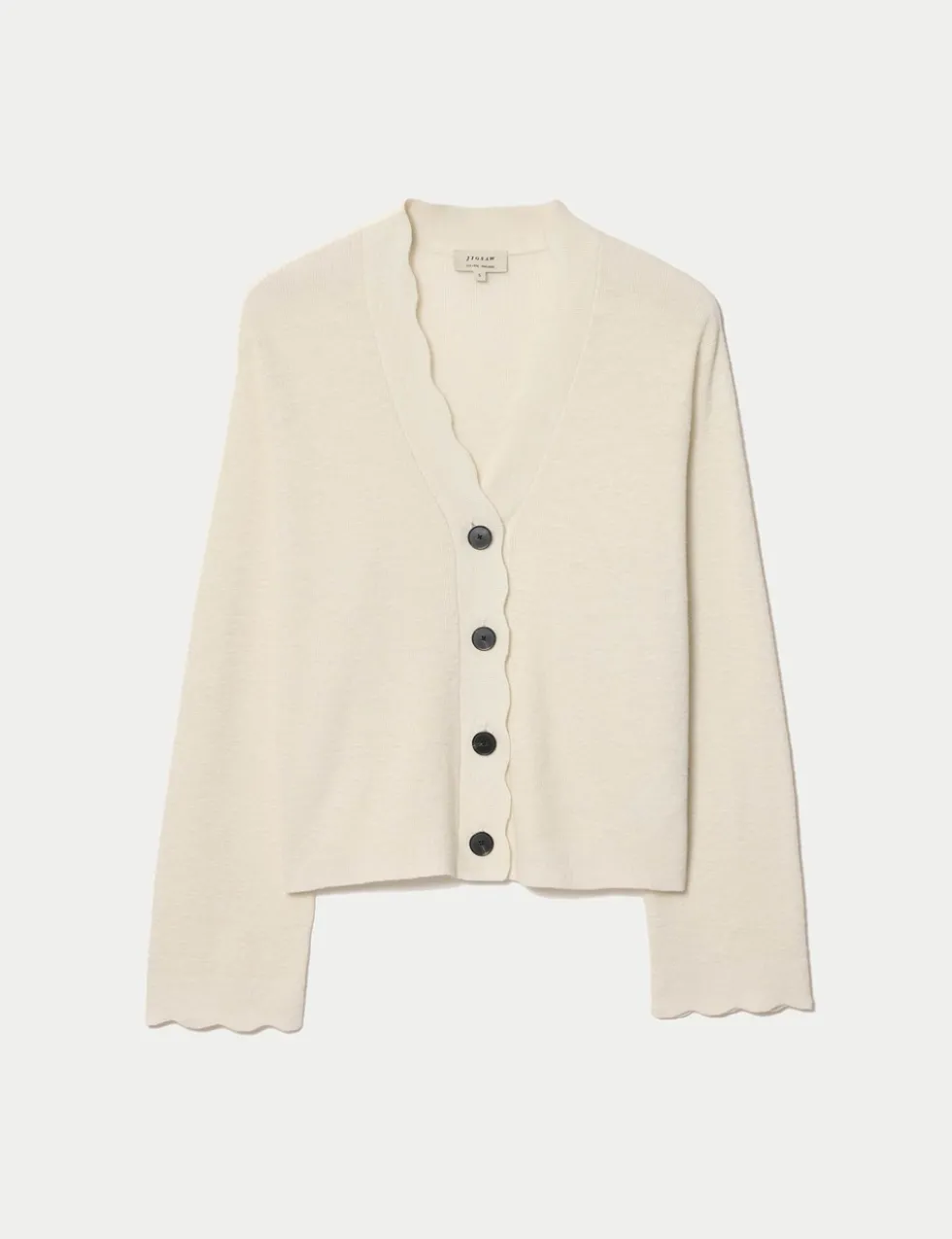 Linen Rich V-Neck Scallop Detail Cardigan