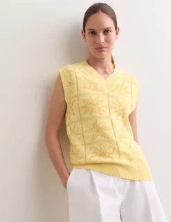 Linen Rich V-Neck Stitch Detail Knitted Vest