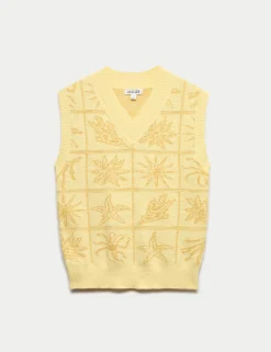 Linen Rich V-Neck Stitch Detail Knitted Vest