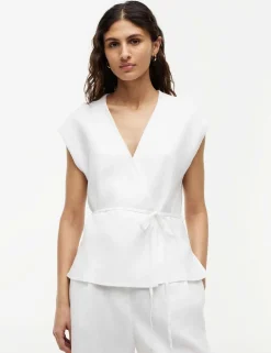 Linen Rich V-Neck Tie Detail Vest