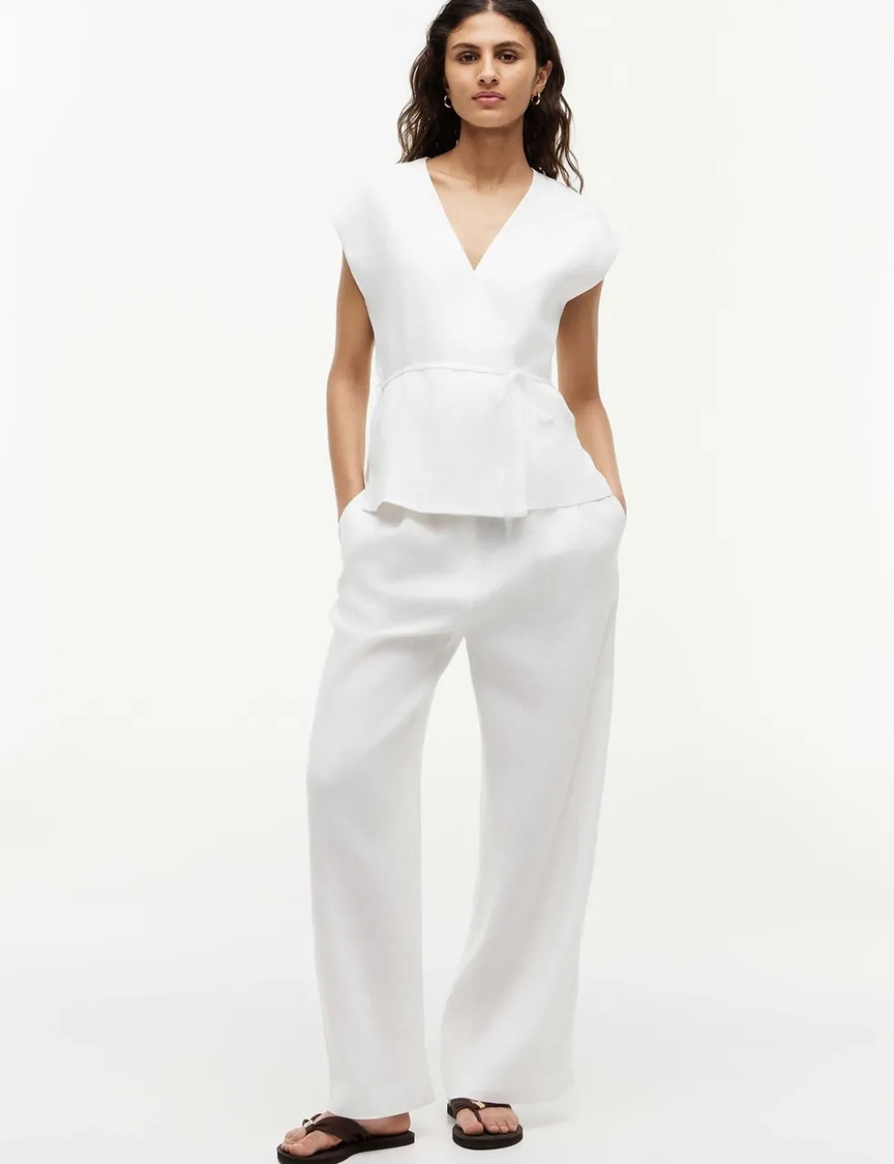 Linen Rich V-Neck Tie Detail Vest