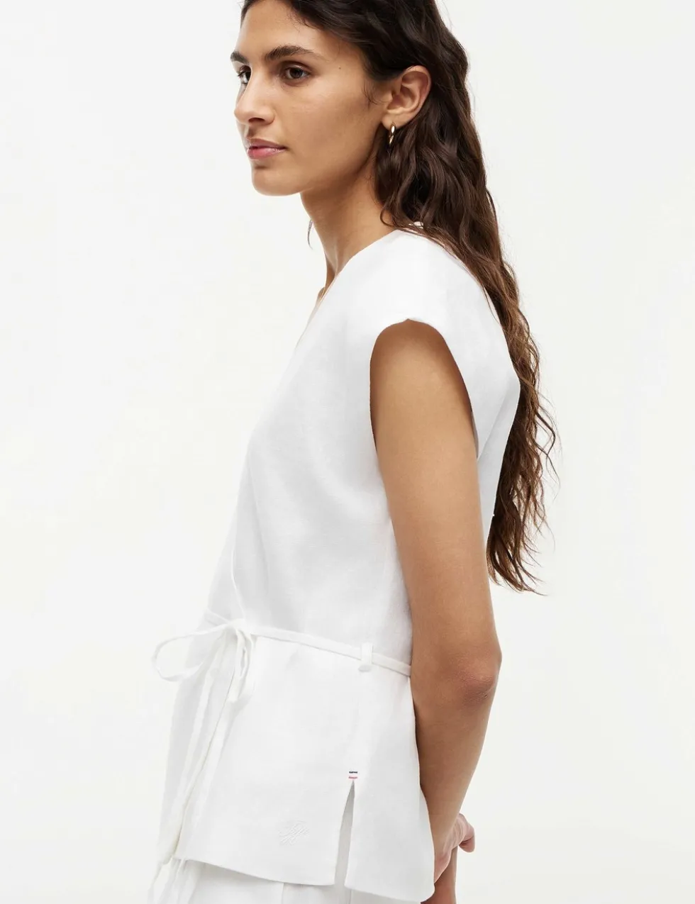Linen Rich V-Neck Tie Detail Vest