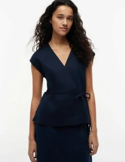 Linen Rich V-Neck Tie Detail Vest
