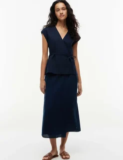 Linen Rich V-Neck Tie Detail Vest