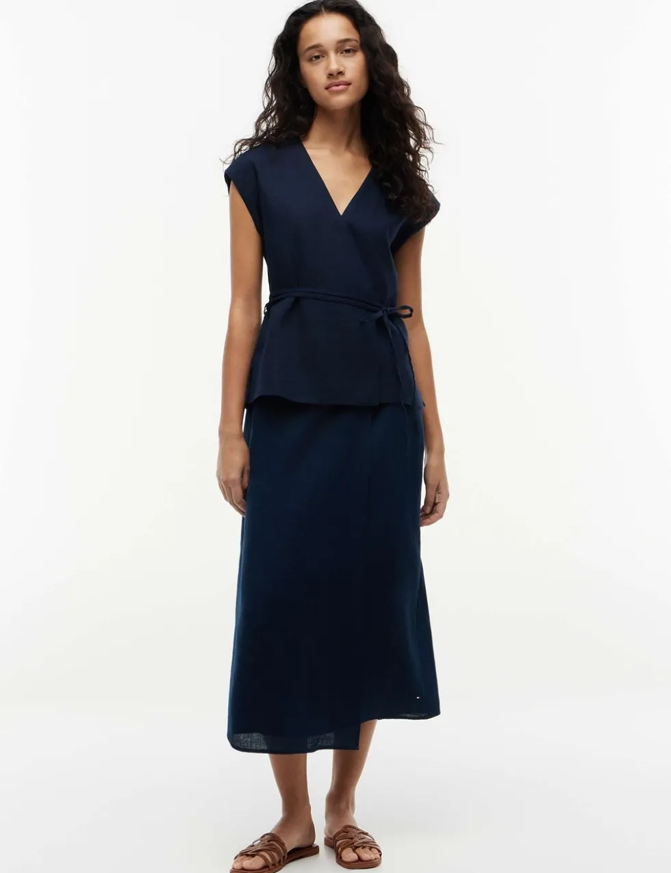 Linen Rich V-Neck Tie Detail Vest