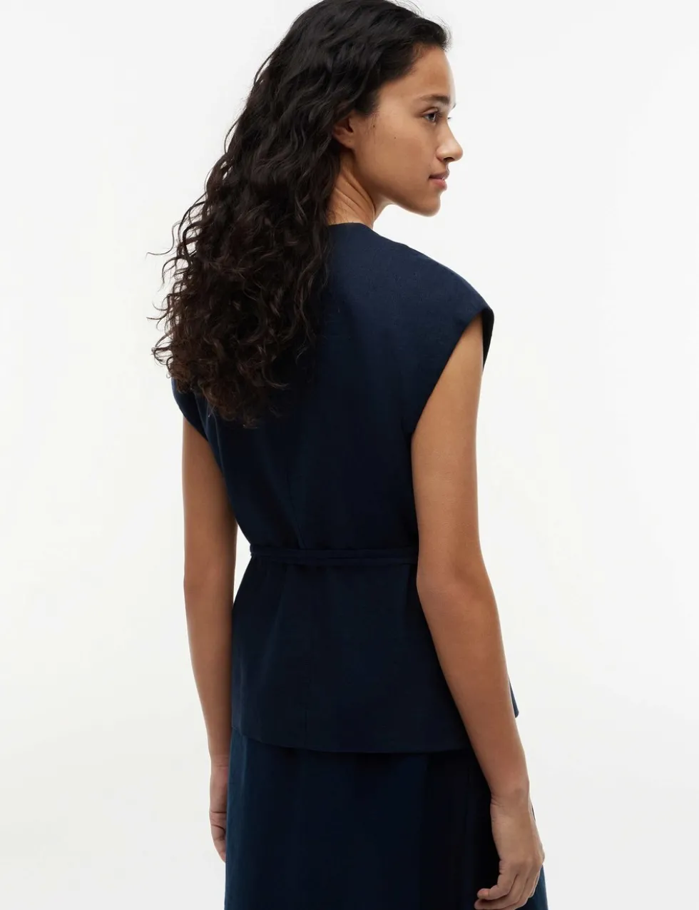 Linen Rich V-Neck Tie Detail Vest