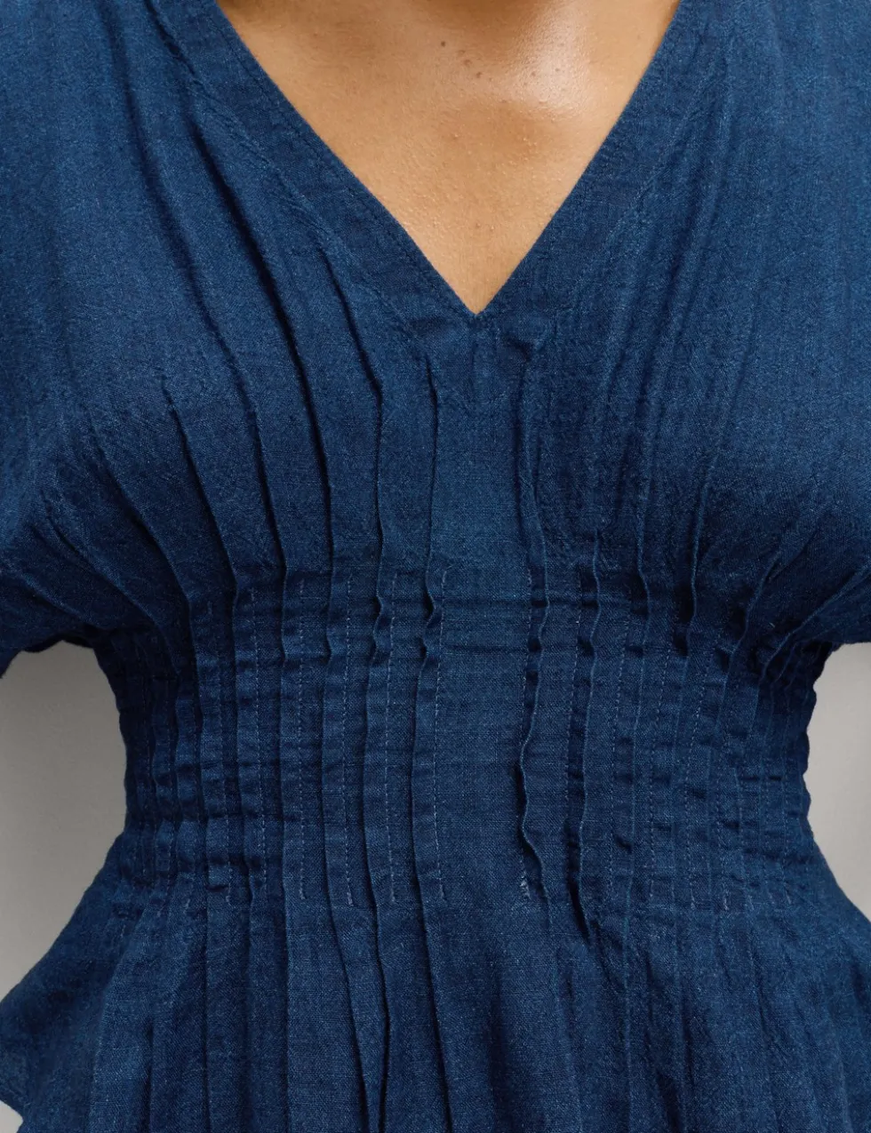 Linen Rich V-Neck Waisted Top