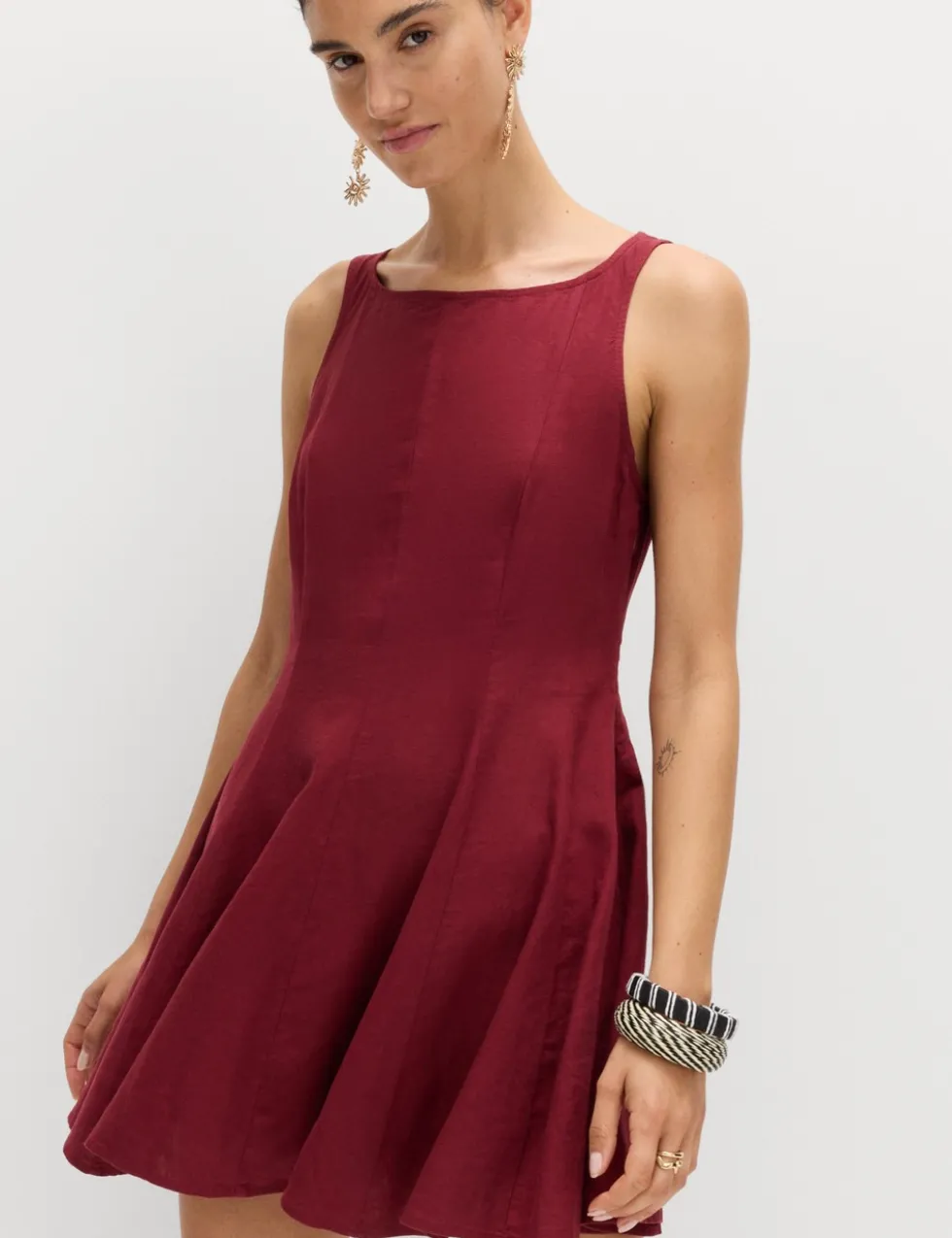 Linen Rich Waisted Mini Shift Dress