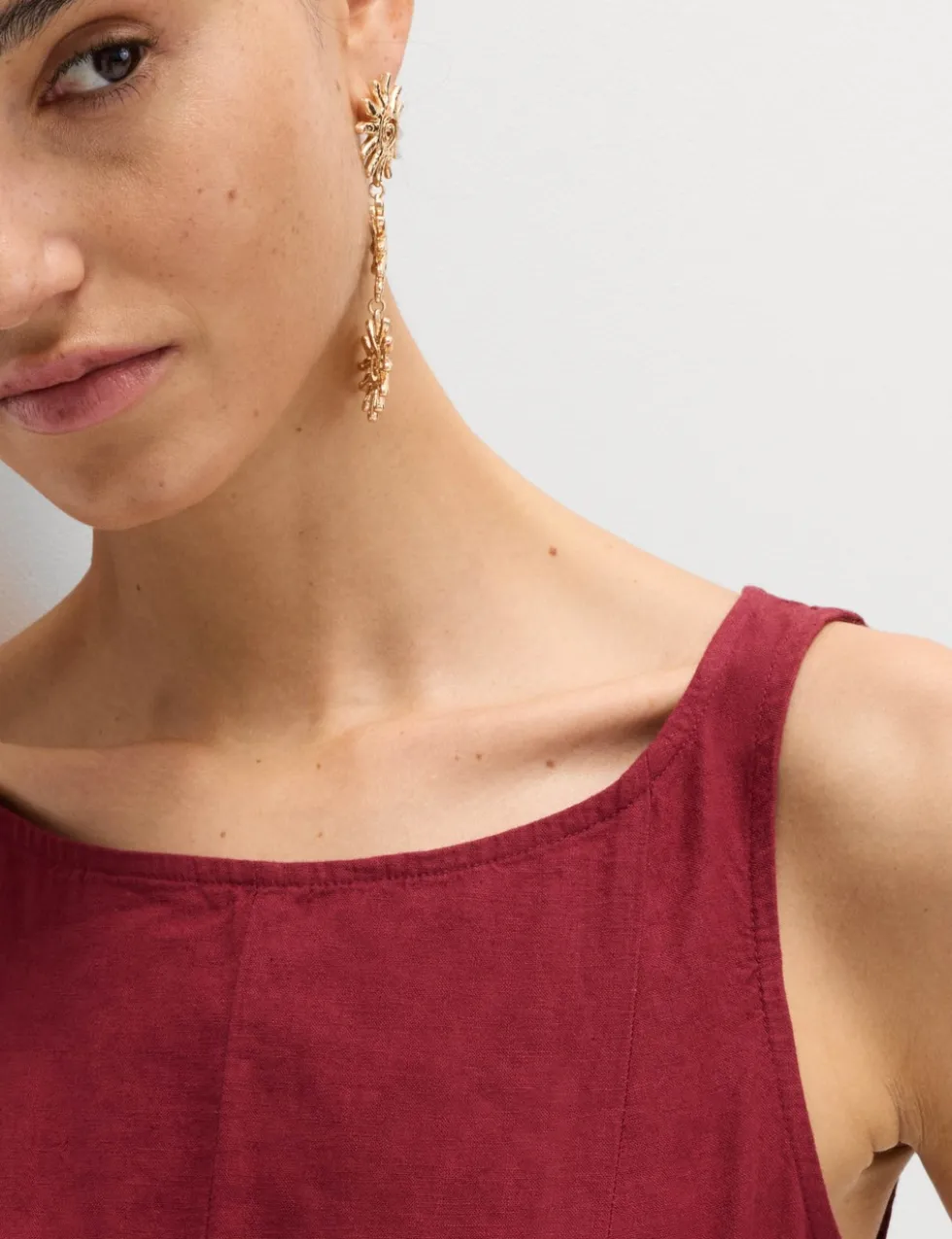 Linen Rich Waisted Mini Shift Dress