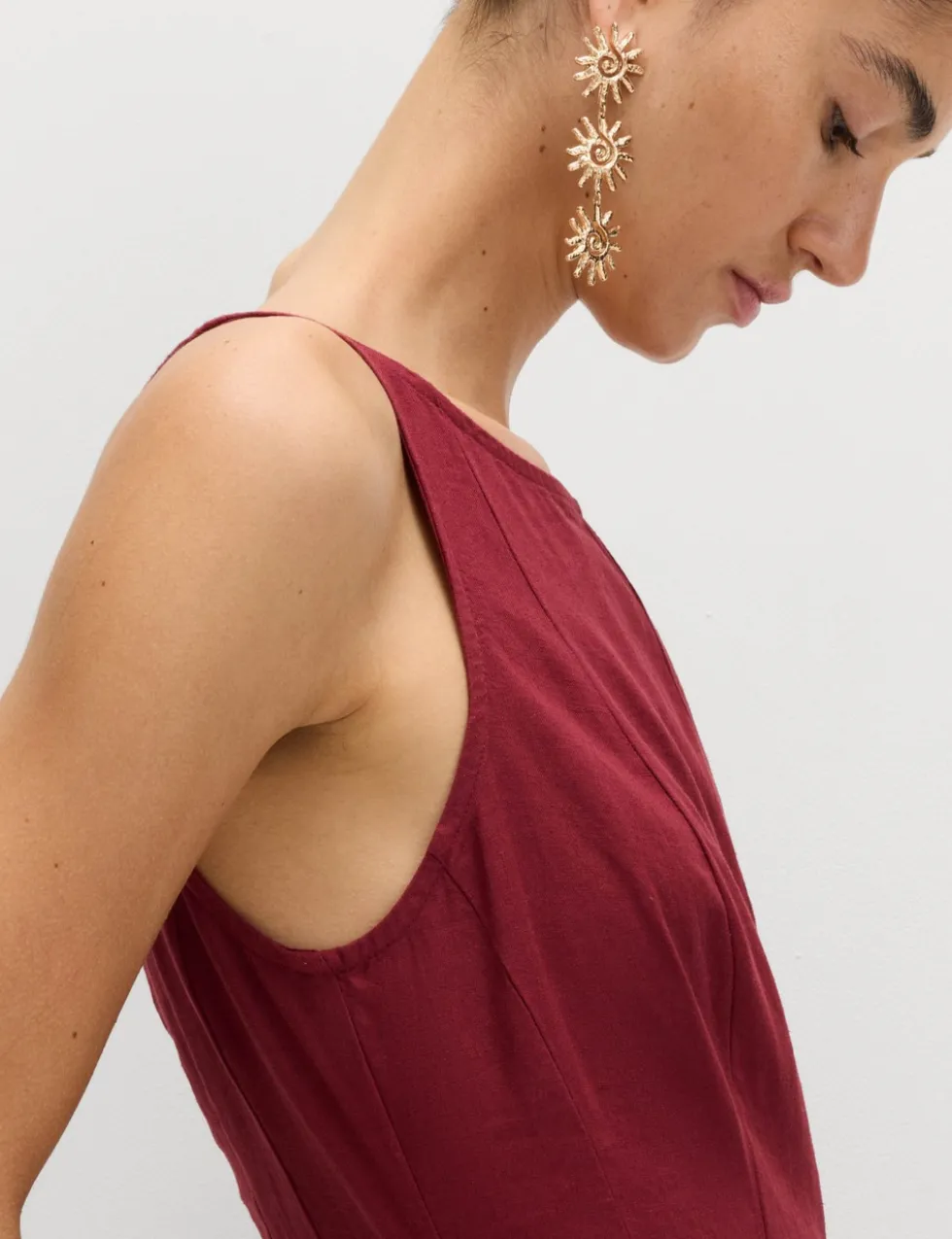 Linen Rich Waisted Mini Shift Dress