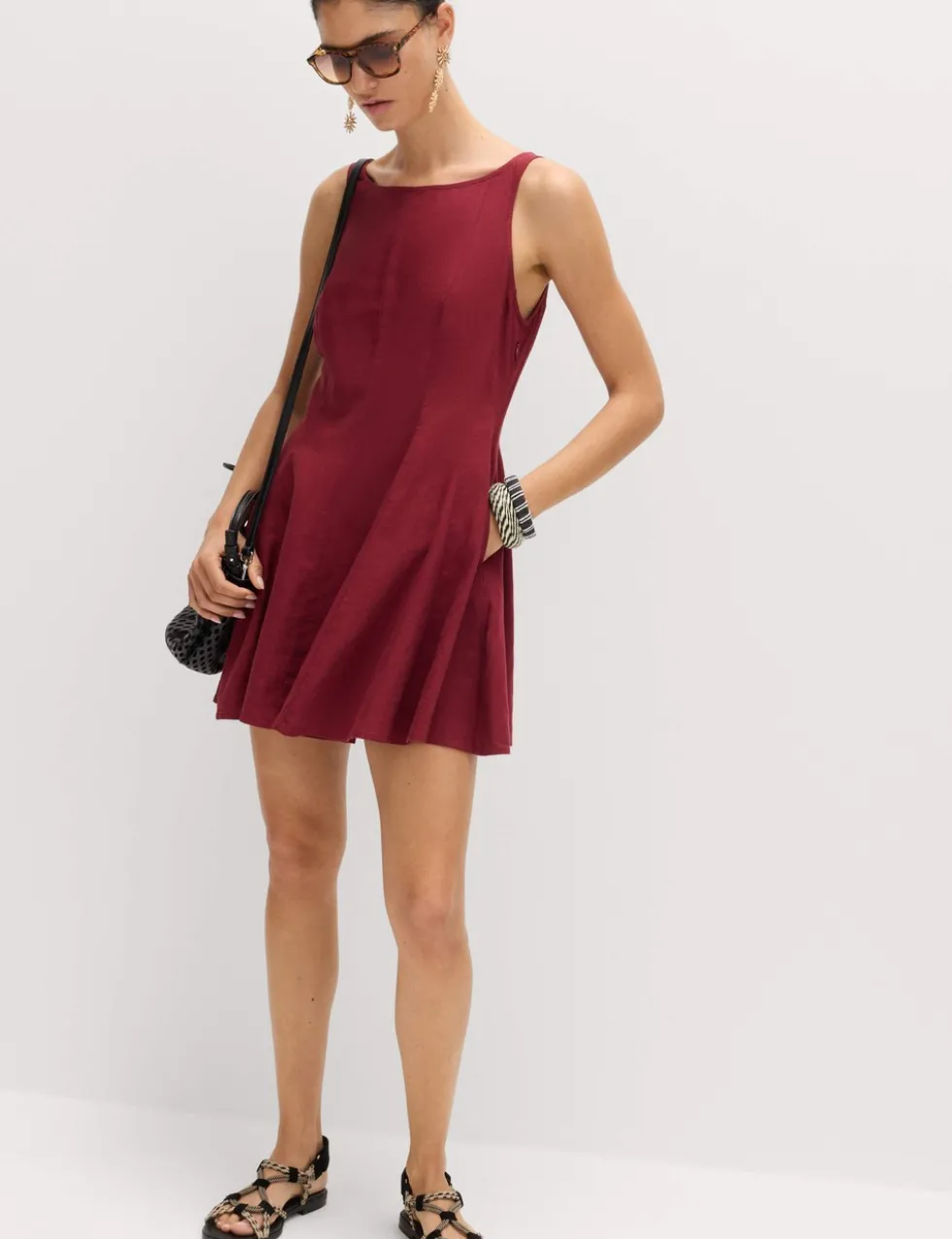 Linen Rich Waisted Mini Shift Dress