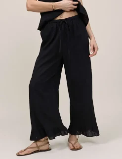 Linen Rich Wide Leg Cropped Trousers