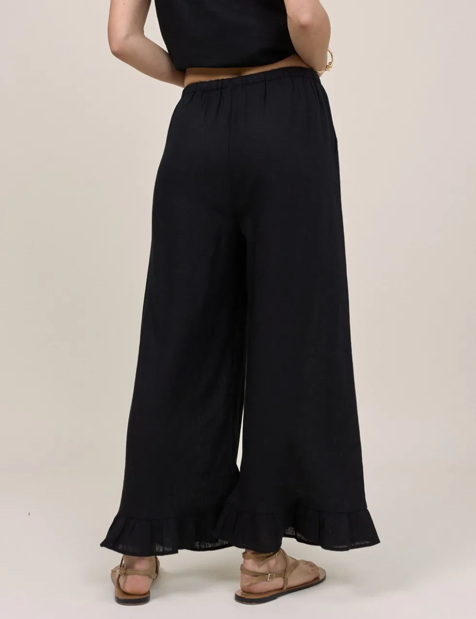 Linen Rich Wide Leg Cropped Trousers