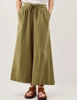 Linen Rich Wide Leg Cropped Trousers