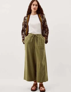 Linen Rich Wide Leg Cropped Trousers