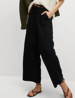 Linen Rich Wide Leg Cropped Trousers