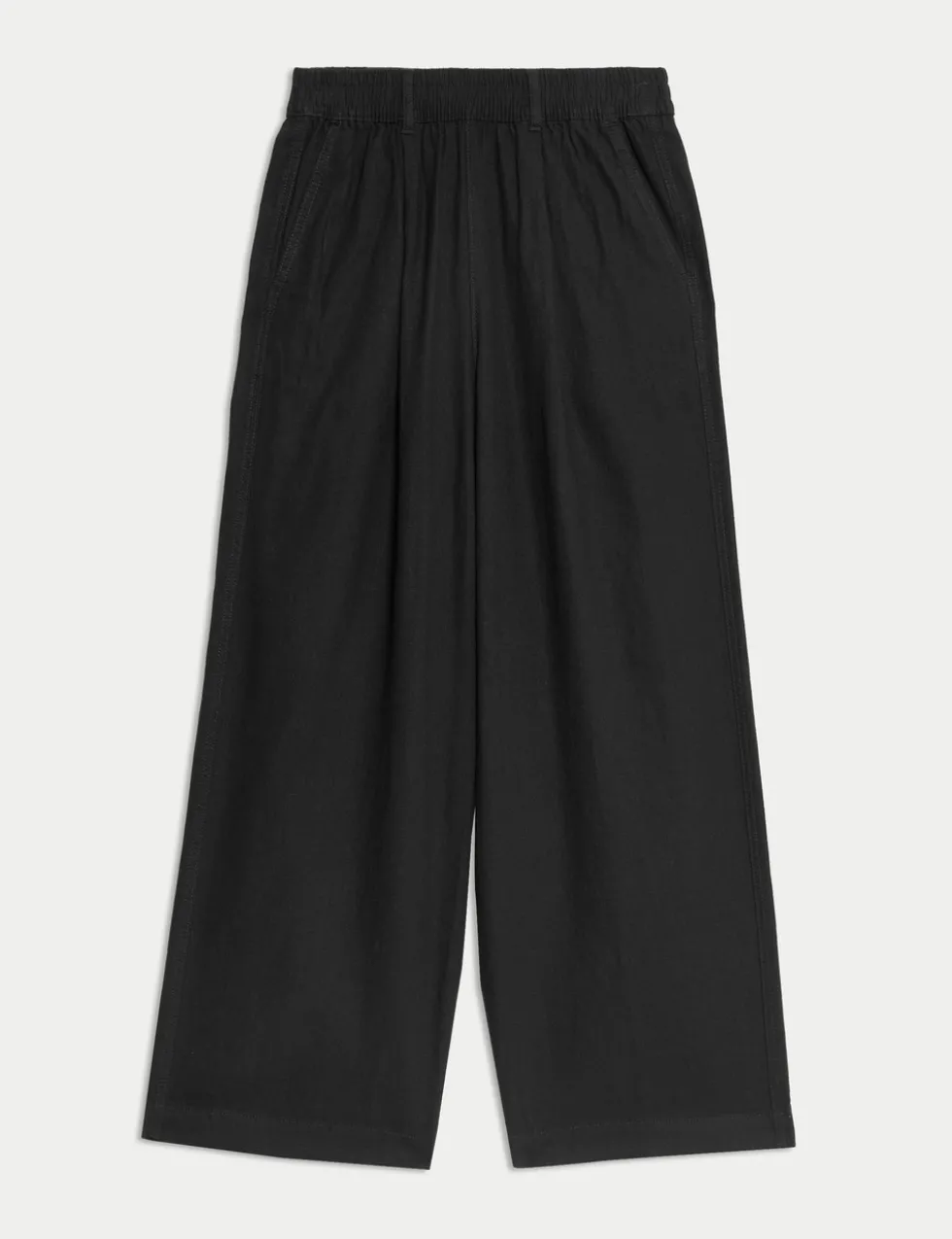 Linen Rich Wide Leg Cropped Trousers