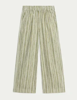 Linen Rich Wide Leg Cropped Trousers