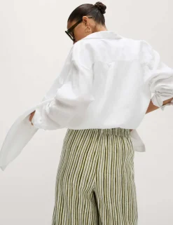 Linen Rich Wide Leg Cropped Trousers