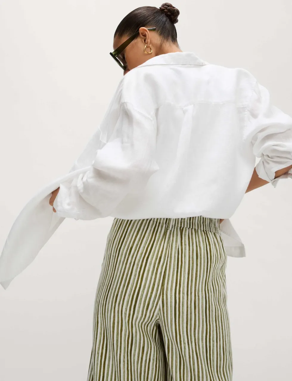 Linen Rich Wide Leg Cropped Trousers