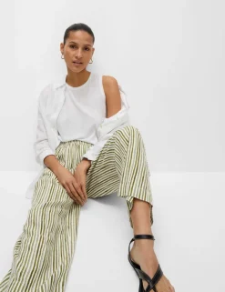 Linen Rich Wide Leg Cropped Trousers