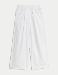 Linen Rich Wide Leg Cropped Trousers