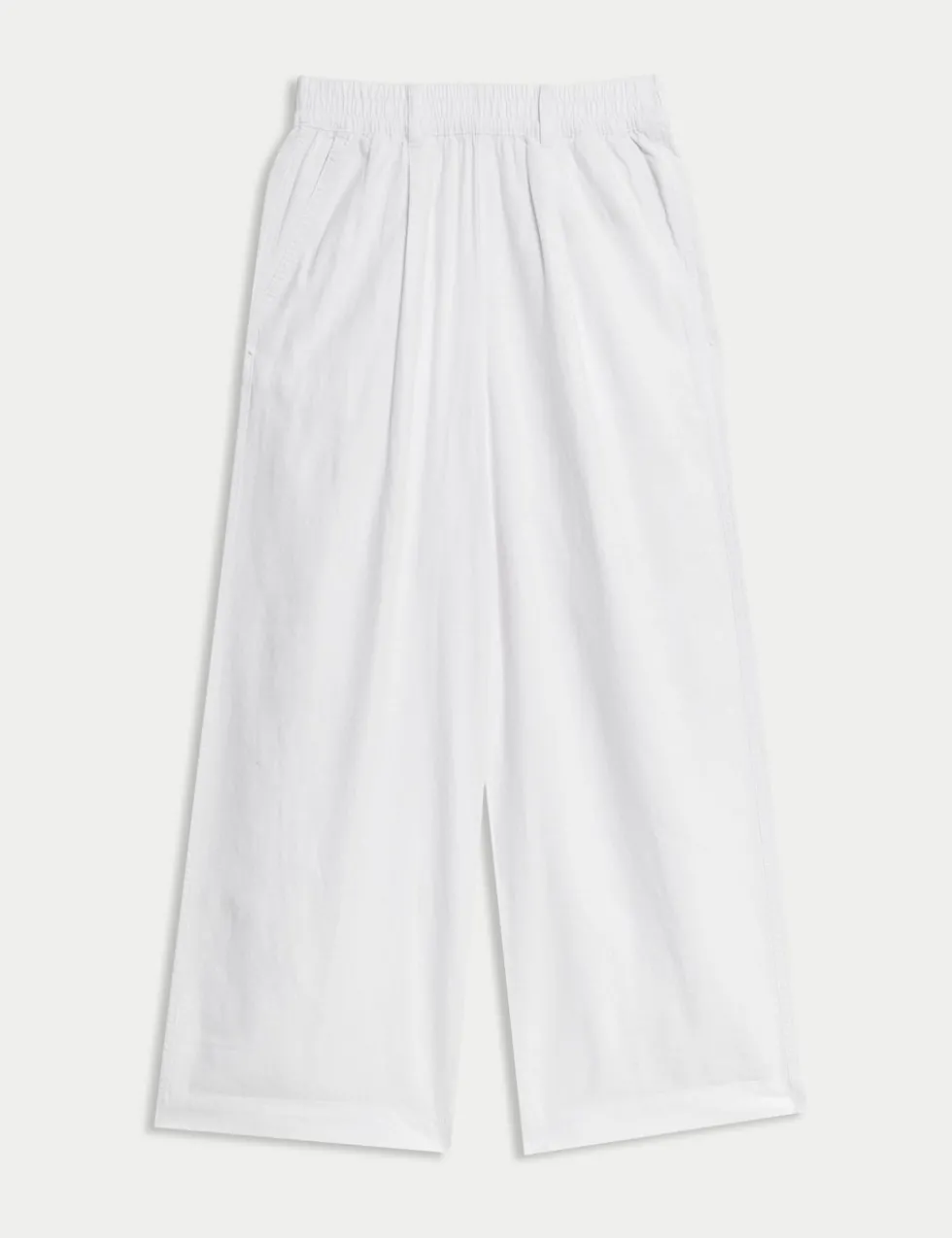 Linen Rich Wide Leg Cropped Trousers