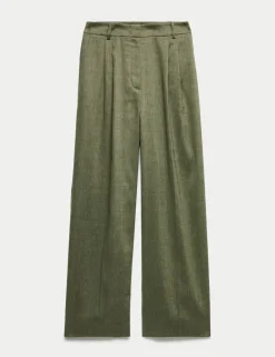 Linen Rich Wide Leg Trousers with Wool