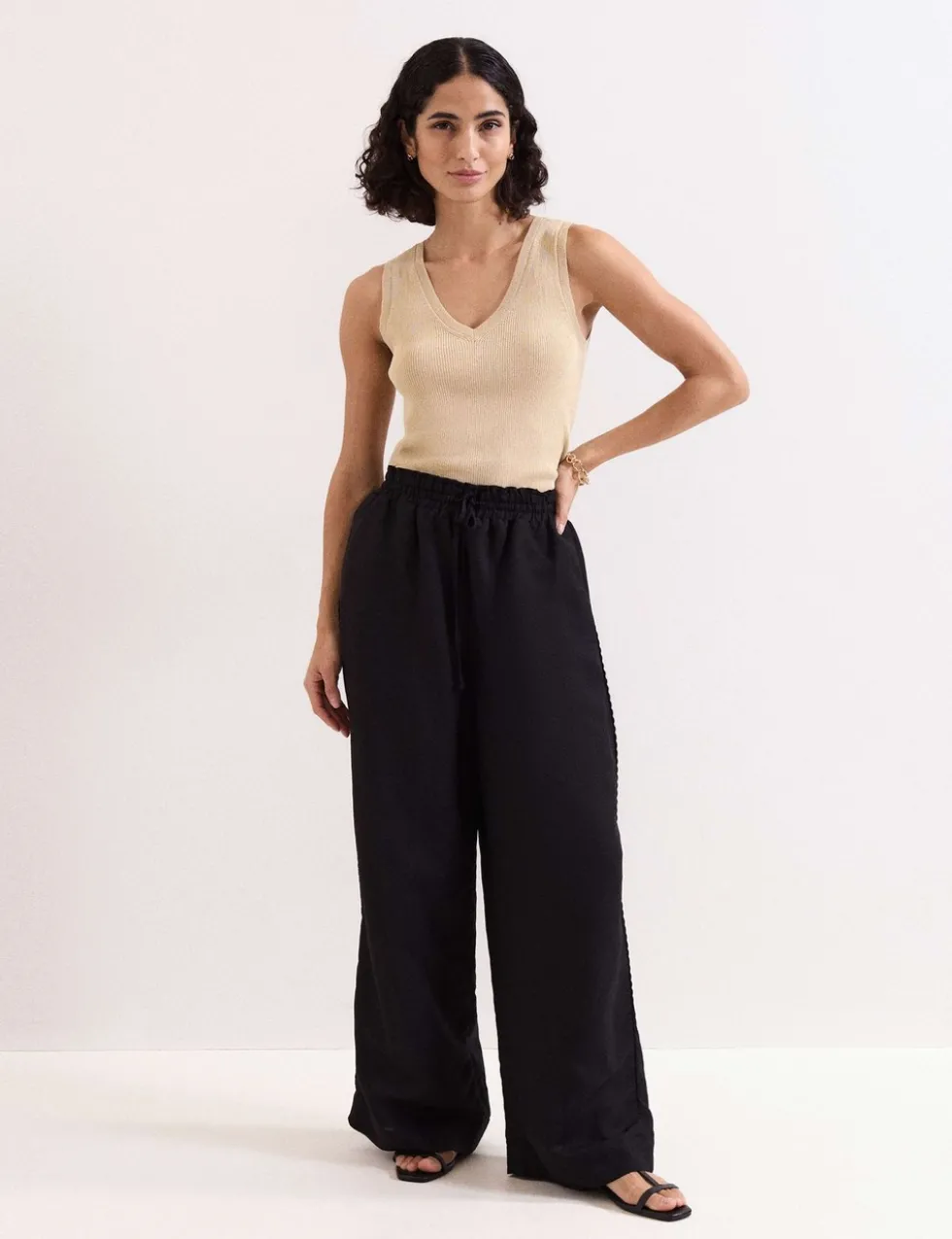 Linen Rich Wide Leg Trousers