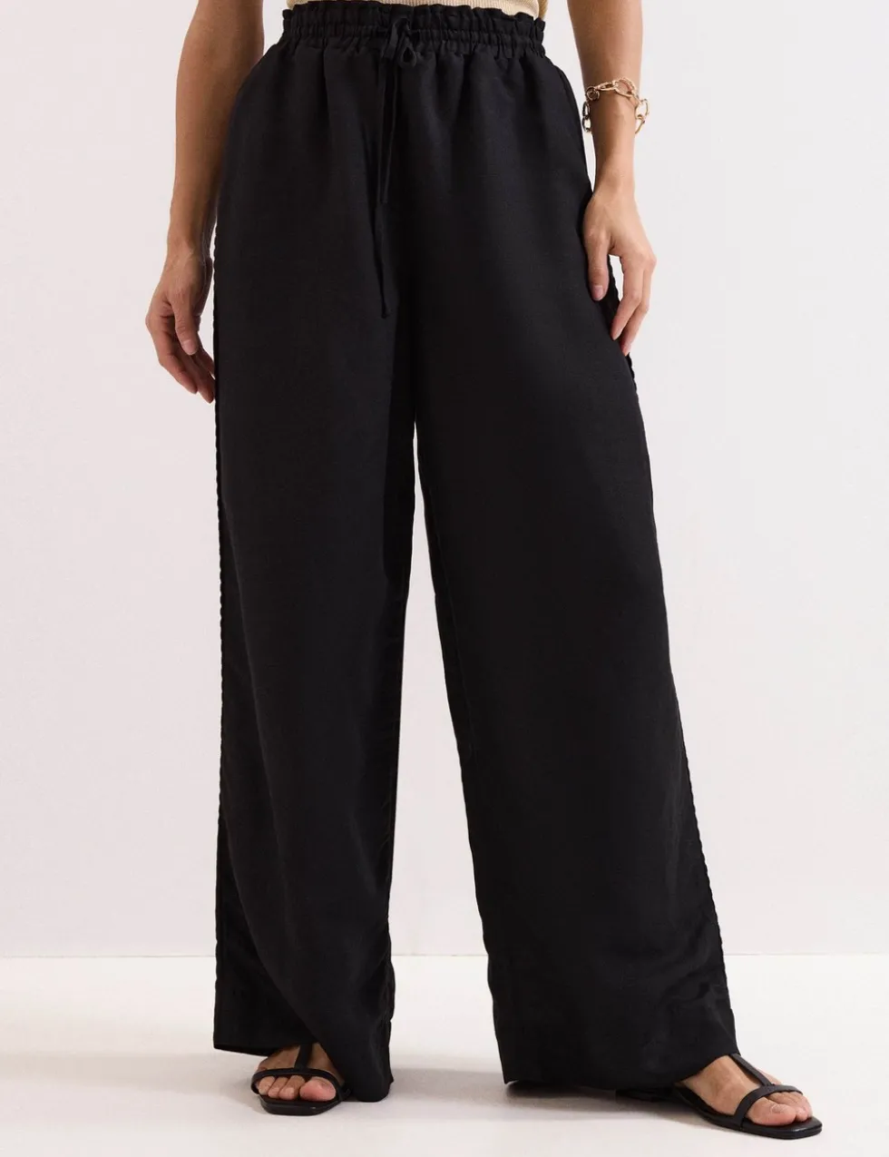 Linen Rich Wide Leg Trousers