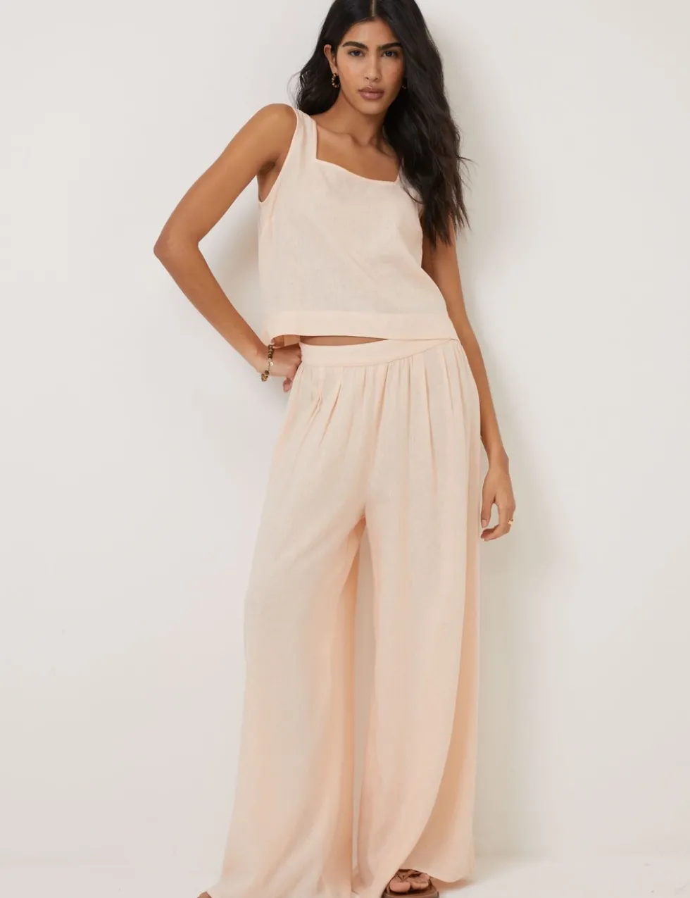 Linen Rich Wide Leg Trousers